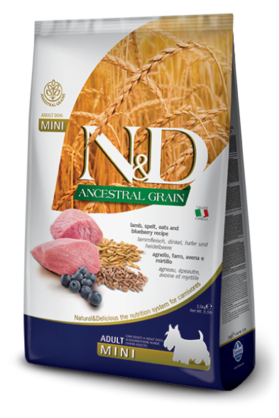 Farmina Ancestral Grain - Корм для собак малых пород, Ягненок с Черникой и Спельтой, низкозерновой