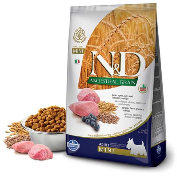 Farmina Ancestral Grain - Корм для собак малых пород, Ягненок с Черникой и Спельтой, низкозерновой