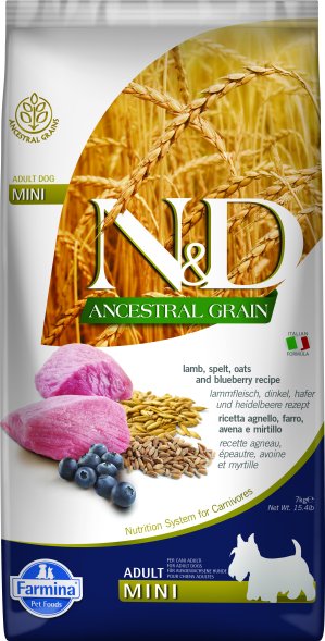 Farmina Ancestral Grain - Корм для собак малых пород, Ягненок с Черникой и Спельтой, низкозерновой