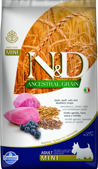 Farmina Ancestral Grain - Корм для собак малых пород, Ягненок с Черникой и Спельтой, низкозерновой