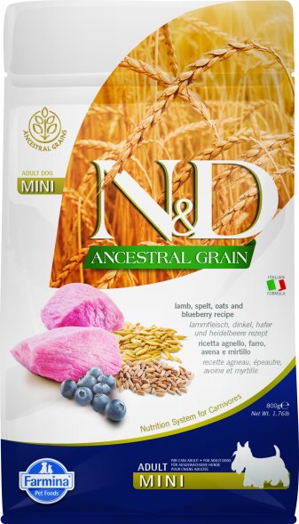 Farmina Ancestral Grain - Корм для собак малых пород, Ягненок с Черникой и Спельтой, низкозерновой