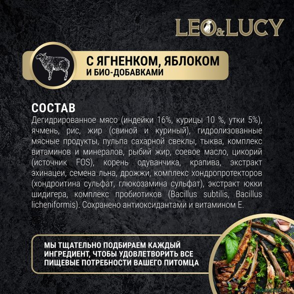 Leo &amp;amp; Lucy - Сухой корм для взрослых собак, крупных пород с ягненком и яблоком