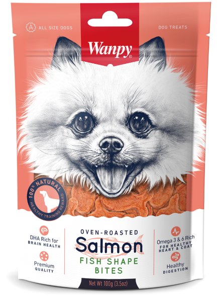 Wanpy Dog - лакомые кусочки из нежного лосося в форме рыбок 100 г
