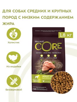 Core - Облегченный корм для средних и крупных пород собак, с индейкой и курицей 1,8кг