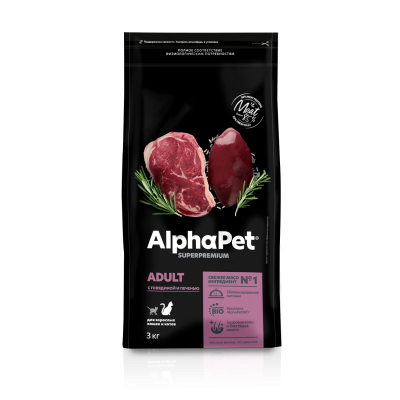AlphaPet СуперПремиум - Сухой корм для взрослых кошек, с Говядиной и Печенью AlphaPet СуперПремиум - Сухой корм для взрослых кошек, с Говядиной и Печенью