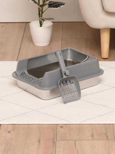 PetSHOP - Туалет лоток для кошек из нержавеющей стали, с высокими бортами, 40x30 см