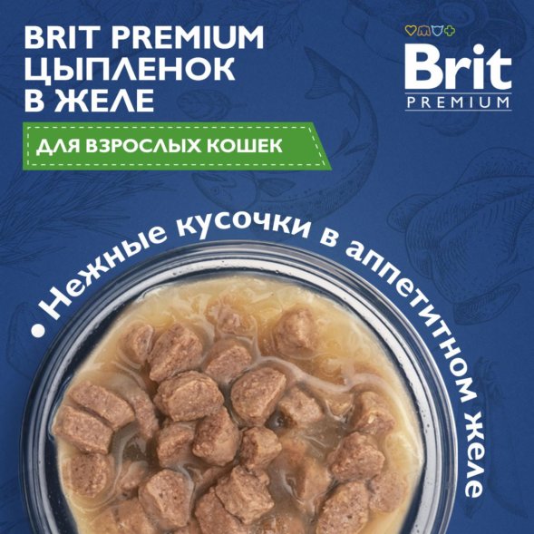 Brit - Пауч для взрослых кошек с цыпленком в желе 85 гр
