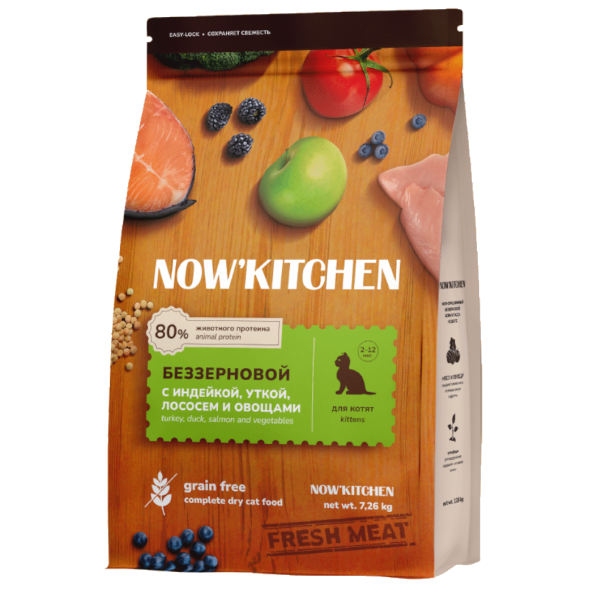 Now&amp;#039;Kitchen - Беззерновой корм для котят со свежей индейкой, уткой, лососем и овощами, (Kitten)
