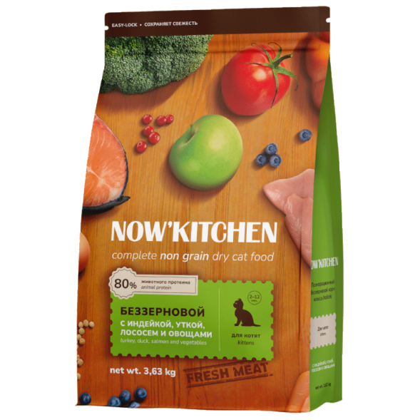Now&amp;#039;Kitchen - Беззерновой корм для котят со свежей индейкой, уткой, лососем и овощами, (Kitten)
