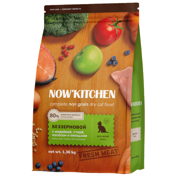 Now&amp;#039;Kitchen - Беззерновой корм для котят со свежей индейкой, уткой, лососем и овощами, (Kitten)