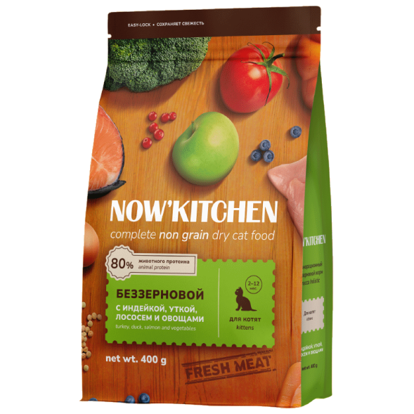 Now&amp;#039;Kitchen - Беззерновой корм для котят со свежей индейкой, уткой, лососем и овощами, (Kitten)