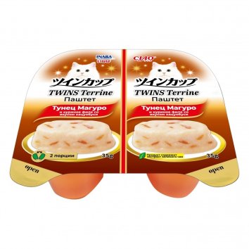 Inaba Ciao Twins Terrine - Паштет для кошек, тунец магуро и куриное филе со вкусом кацуобуси, 35гр