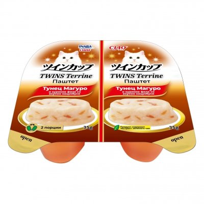 Inaba Ciao Twins Terrine - Паштет для кошек, тунец магуро и куриное филе со вкусом кацуобуси, 35гр Inaba Ciao Twins Terrine - Паштет для кошек, тунец магуро и куриное филе со вкусом кацуобуси, 35гр