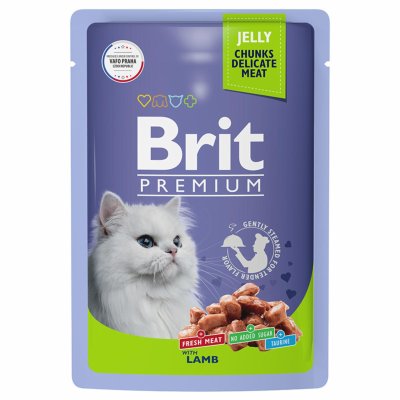 Brit - Пауч для взрослых кошек, С Ягненком, в желе, 85 гр Brit - Пауч для взрослых кошек, С Ягненком, в желе, 85 гр