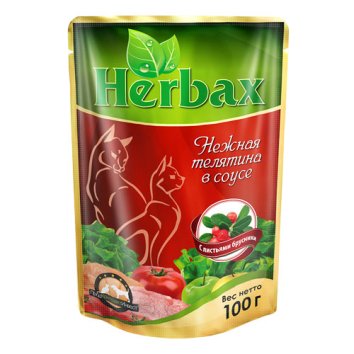 Herbax - консервы для кошек, Нежная телятина с листьями брусники в соусе, 100гр