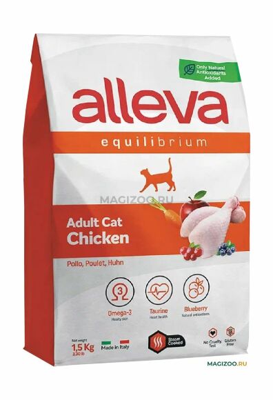 Alleva Equilibrium - Сухой корм для взрослых кошек, курица с рисом
