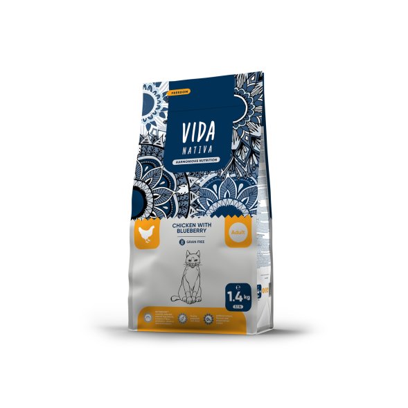 Vida Nativa - Сухой корм для взрослых кошек, с курицей и черникой