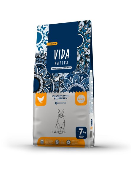 Vida Nativa - Сухой корм для взрослых кошек, с курицей и черникой