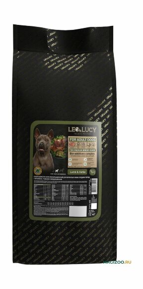 Leo&Lucy - Сухой корм для взрослых собак, средних пород с ягненком и травами