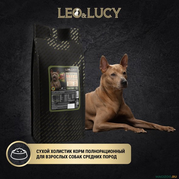 Leo &amp;amp; Lucy - Сухой корм для взрослых собак, средних пород с ягненком и травами