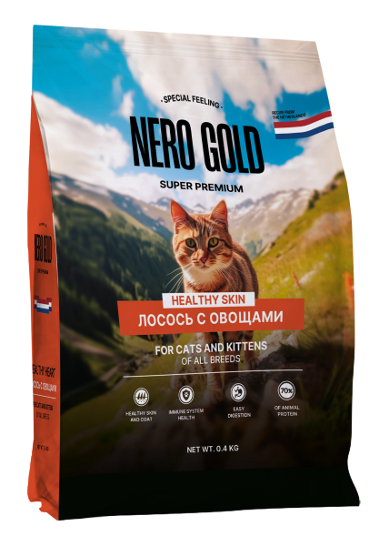 Nero Gold - Сухой корм для кошек и котят всех возрастов с лососем и овощами (Healthy Skin, Salmon)