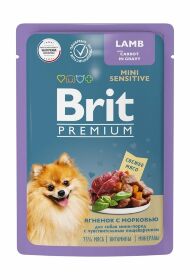 Brit - Пауч для взрослых мини собак с чувствительным  пищеварением с ягненком и морковью в соусе 85 гр