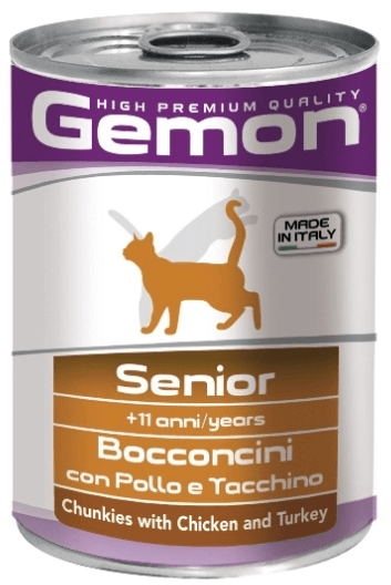Gemon Cat - Консервы для пожилых кошек кусочки курицы с индейкой 415г
