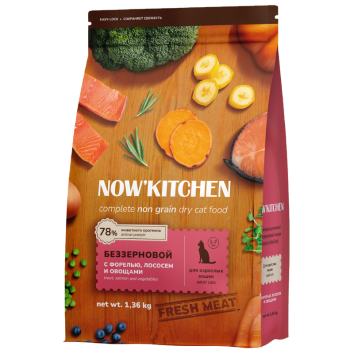 Now&amp;#039;Kitchen - Беззерновой корм для взрослых кошек со свежей форелью, лососем и овощами (Adult)