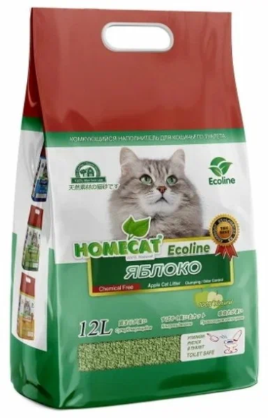 Homecat - Комкующийся наполнитель для кошачьих туалетов с ароматом яблока (Ecoline)