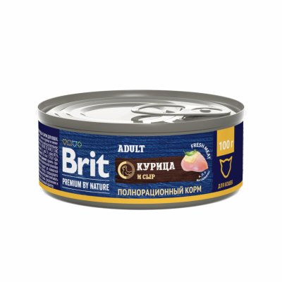 Brit - Консервы для взрослых кошек, с Курицей и Сыром, 100 гр Brit - Консервы для взрослых кошек, с Курицей и Сыром, 100 гр