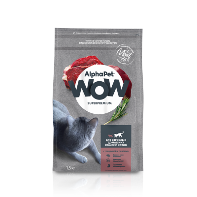 AlphaPet Wow - Сухой корм для взрослых кошек, с Говядиной и Печенью AlphaPet Wow - Сухой корм для взрослых кошек, с Говядиной и Печенью