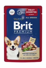 Brit - Пауч для взрослых собак всех пород, Мясное Ассорти, в соусе, 85 гр
