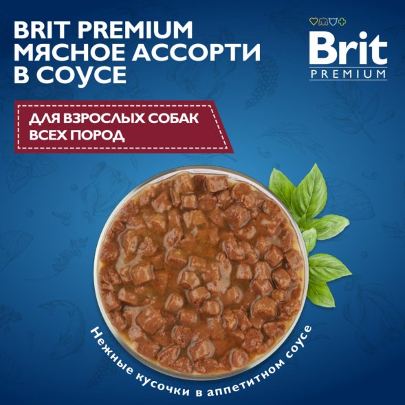 Brit - Пауч для взрослых собак всех пород, Мясное Ассорти, в соусе, 85 гр