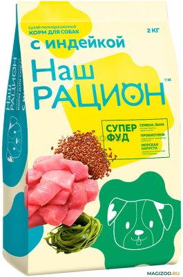 Наш Рацион - Сухой корм для взрослых собак всех пород, с индейкой Наш Рацион - Сухой корм для взрослых собак всех пород, с индейкой