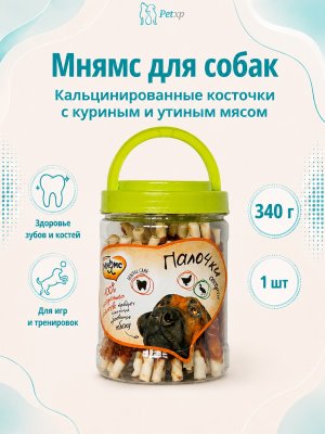 Инфографика SKU v701818; создана плагином, задание #1892 Мнямс - Лакомство для собак ассорти кальцинированные косточки с куриным и утиным мясом 340 г