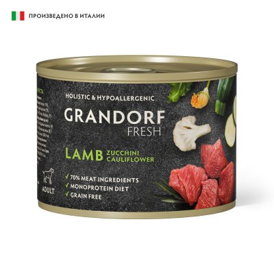 Grandorf Fresh - Консервы для собак, паштет из ягненка с цукини и цветной капустой 200гр Grandorf Fresh - Консервы для собак, паштет из ягненка с цукини и цветной капустой 200гр