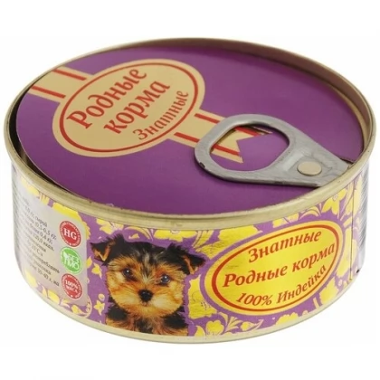 Родные Корма - Консервы знатные для щенков, 100% индейка, 100г