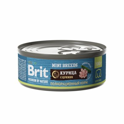 Brit - Консервы для взрослых собак мелких пород, с Курицей и Цукини, 100 гр Brit - Консервы для взрослых собак мелких пород, с Курицей и Цукини, 100 гр