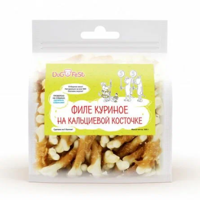 Dog Fest - Лакомство для собак, куриное филе на кальциевой косточке, 500 г Dog Fest - Лакомство для собак, куриное филе на кальциевой косточке, 500 г