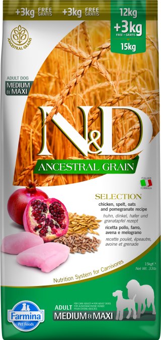 Farmina Ancestral Grain - Корм для собак средних и крупных пород, Курица с Гранатом
