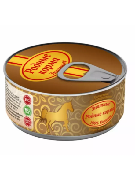 Родные Корма - Консервы знатные для взрослых собак, 100% конина, 100г