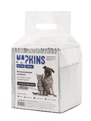 Napkins Premium Black - Впитывающие пелёнки для собак и кошек с угольным фильтром, 45х60 см Napkins Premium Black - Впитывающие пелёнки для собак и кошек с угольным фильтром, 45х60 см