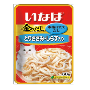Inaba Kinnodashi - Паучи для кошек, куриное филе с мальками ширасу в желе, 60 гр