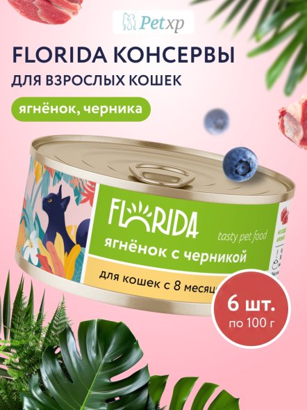 Florida - Консервы для кошек, Ягненок с Черникой, 100 гр