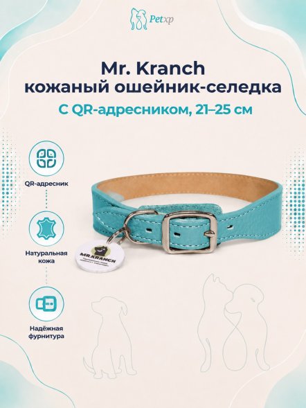 Mr. Kranch - Ошейник-селедка - для собак из натуральной кожи с QR-адресником, 21-25 см
