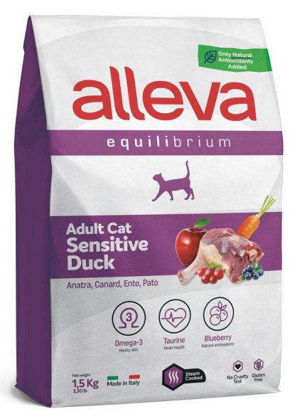 Alleva Equilibrium Sensitive - Сухой корм для взрослых кошек, при чувствительном пищеварении, Утка с Рисом