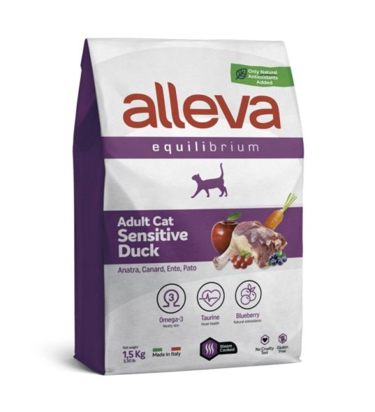 Alleva Equilibrium Sensitive - Сухой корм для взрослых кошек, при чувствительном пищеварении, Утка с Рисом