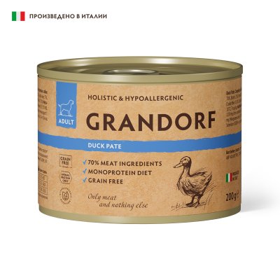 Grandorf - Консервы для собак, паштет из утки 200гр Grandorf - Консервы для собак, паштет из утки 200гр