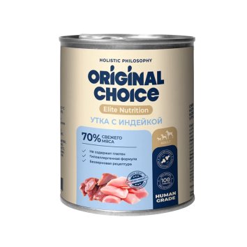 Original Choice Elite Nutrition Adult - Консервированный полнорационный корм для собак, Утка с Индейкой 750 гр