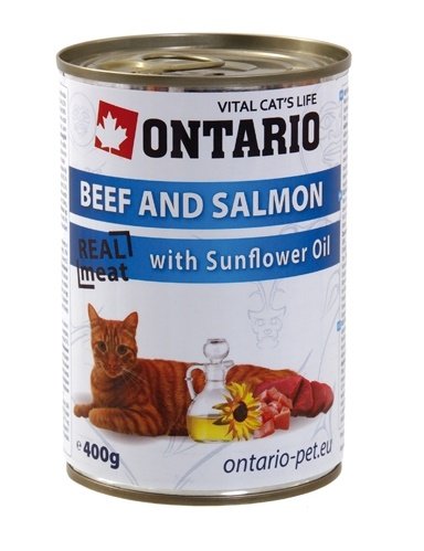 Ontario - Консервы для кошек с говядиной и лососем 400гр